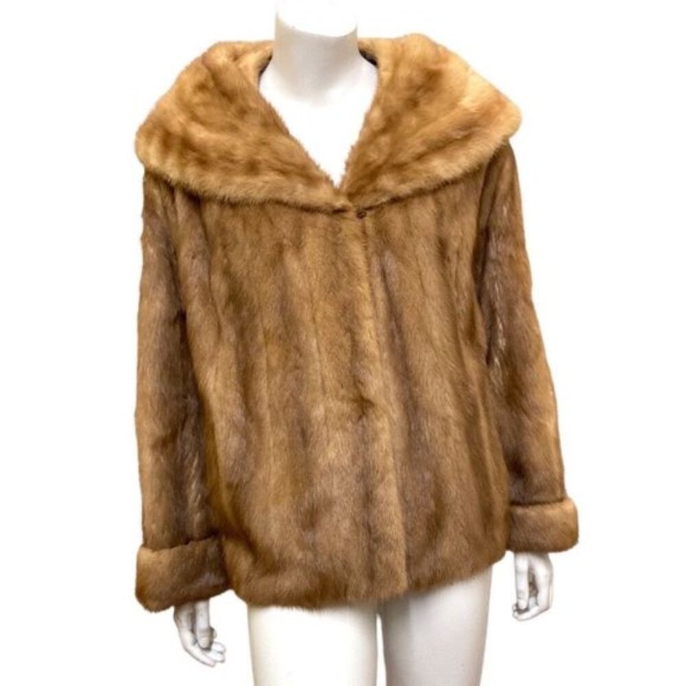 1960s Vintage Simpsons Fur Salon Glamorous Large Collar Short Tan Coat‎